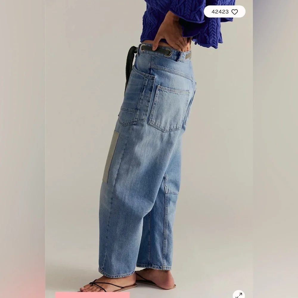 We The Free Moxie Pull-On Barrel Jeans, Patchwork, Sz 26 NWOT - Picture 5 of 8